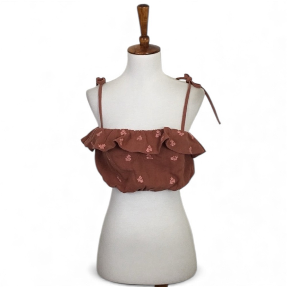 4SI3NNAI Bandeau Top Women’s XS Rust Chella Ready Ruffle Linen‎ Cotton